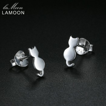 LAMOON 2018 New Lovely Cat Shaped 100% Real 925-Sterling-Silver Stud Earrings S925 Fine Jewelry For Women Girl Gift LMEY170