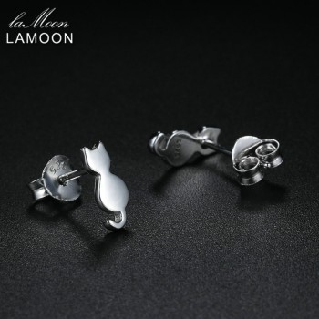 LAMOON 2018 New Lovely Cat Shaped 100% Real 925-Sterling-Silver Stud Earrings S925 Fine Jewelry For Women Girl Gift LMEY170