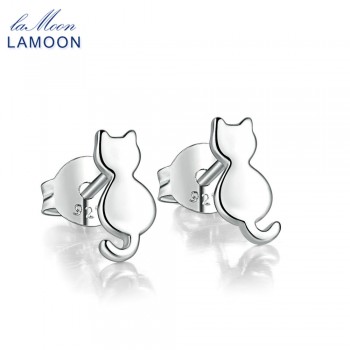 LAMOON 2018 New Lovely Cat Shaped 100% Real 925-Sterling-Silver Stud Earrings S925 Fine Jewelry For Women Girl Gift LMEY170
