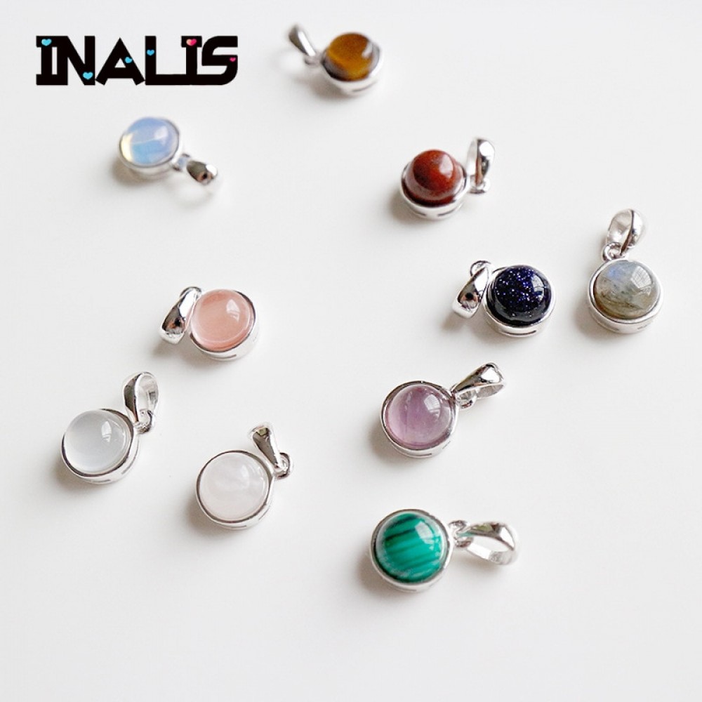 INALIS New Fine Jewelry S925 Sterling Silver Gemstone Pendant Agate Amethyst Tiger Eye Opal Redstone Sandstone Without Chain