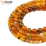 TopGoods Natural Stone Beads Yellow Vein Agate Round Loose Gemstone Beads  DIY Jewelry Material 4/6/8/10mm for Jewelry Making