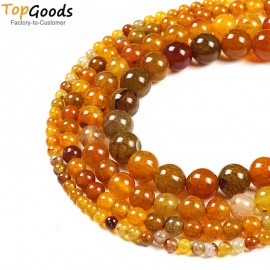 TopGoods Natural Stone Beads Yellow Vein Agate Round Loose Gemstone Beads  DIY Jewelry Material 4/6/8/10mm for Jewelry Making