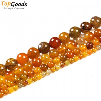 TopGoods Natural Stone Beads Yellow Vein Agate Round Loose Gemstone Beads  DIY Jewelry Material 4/6/8/10mm for Jewelry Making
