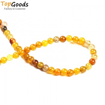 TopGoods Natural Stone Beads Yellow Vein Agate Round Loose Gemstone Beads  DIY Jewelry Material 4/6/8/10mm for Jewelry Making