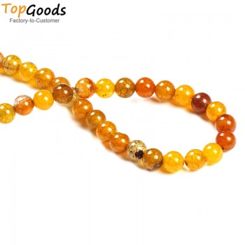 TopGoods Natural Stone Beads Yellow Vein Agate Round Loose Gemstone Beads  DIY Jewelry Material 4/6/8/10mm for Jewelry Making