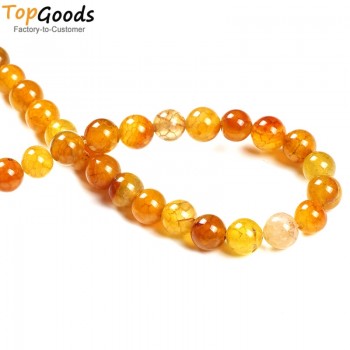 TopGoods Natural Stone Beads Yellow Vein Agate Round Loose Gemstone Beads  DIY Jewelry Material 4/6/8/10mm for Jewelry Making