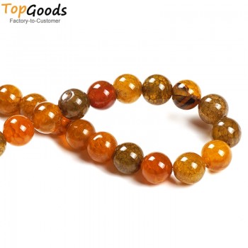 TopGoods Natural Stone Beads Yellow Vein Agate Round Loose Gemstone Beads  DIY Jewelry Material 4/6/8/10mm for Jewelry Making