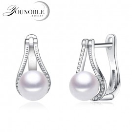 Top quality white pearl earrings for women,cute fashion girl best gift real 925 silver black freshwater pearl earrings jewelry