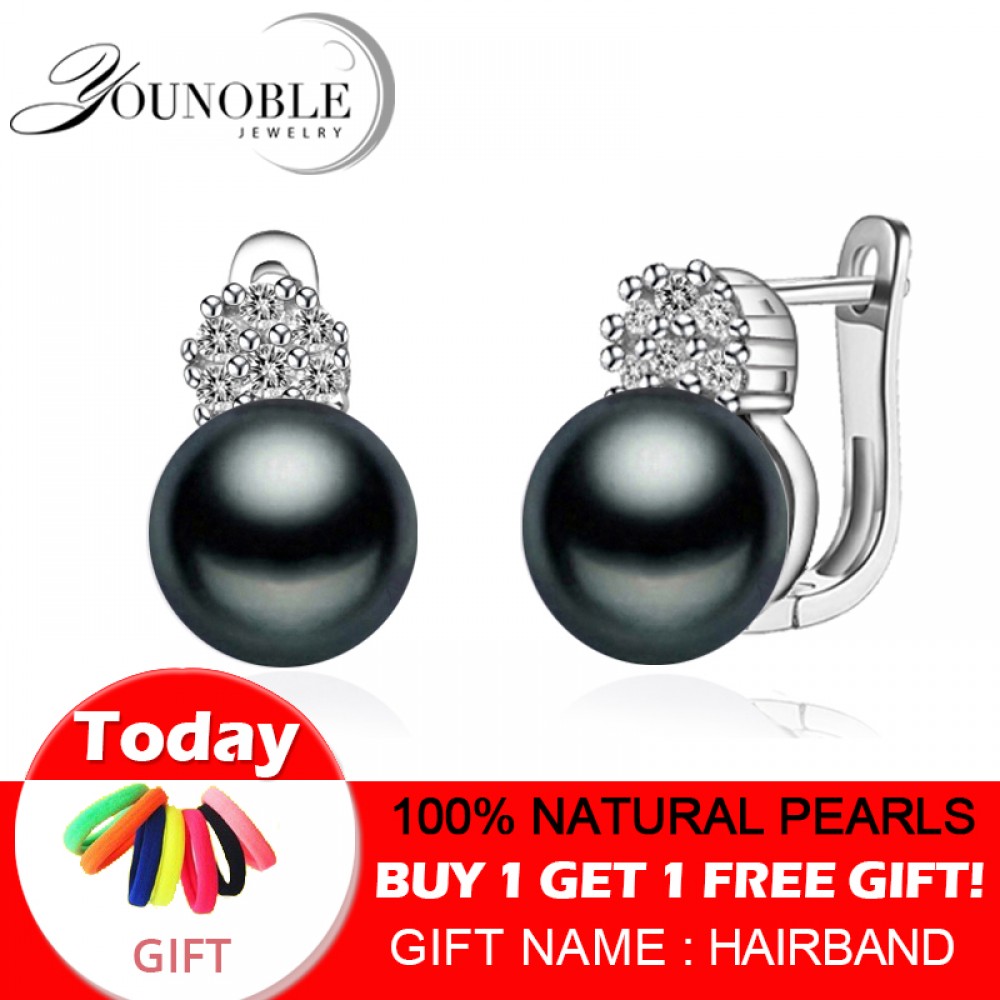 925 sterling silver earrings with pearl,real black natural freshwater earrings pearl women,clip on earrings