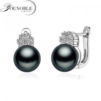 925 sterling silver earrings with pearl,real black natural freshwater earrings pearl women,clip on earrings