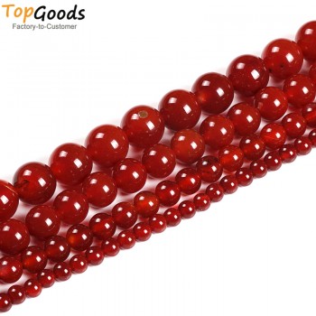 TopGoods Natural Stone Beads Red Agate Round Loose Onyx Design Bracelet 4 6 8 10 12 14mm Carnelian Beads for Jewelry Making