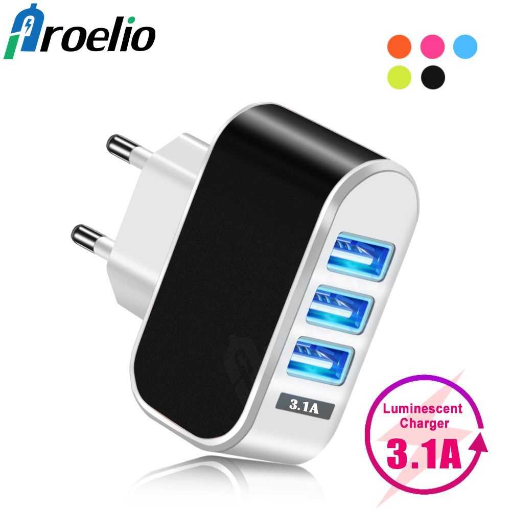 Proelio USB Charger 3 Ports 5V2A Travel USB Wall Power Adapter EU Charger Charging For iPhone Xiaomi Samsung HTC Huawei P20 Lite