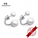 DR Real White Natural Pearl 925 Silver Stud Earrings Fine Jewelry Pearls Earrings for Women Size 6-8 MM High Quality