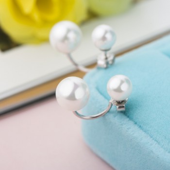 DR Real White Natural Pearl 925 Silver Stud Earrings Fine Jewelry Pearls Earrings for Women Size 6-8 MM High Quality