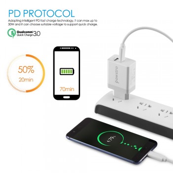 Powstro 30W Type-C Wall Charger Power Delivery Phone Charger Adapter For MacBook/iPhone X/8Plus Xiaomi USB-C Portable PD Charger