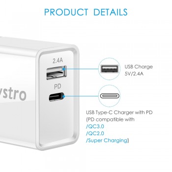 Powstro 30W Type-C Wall Charger Power Delivery Phone Charger Adapter For MacBook/iPhone X/8Plus Xiaomi USB-C Portable PD Charger