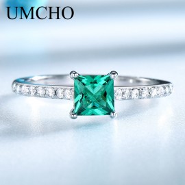 UMCHO Green Emerald Gemstone Rings for Women Genuine 925 Sterling Silver Fashion May Birthstone Ring Romantic Gift Fine Jewelry
