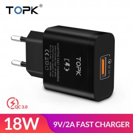TOPK 18W Quick Charge 3.0 Fast USB Charger For iPhone Samsung Xiaomi huawei Travel Wall EU Plug Mobile Phone Charger adapter