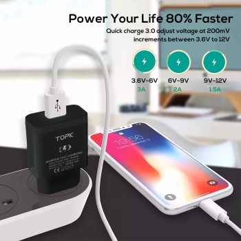 TOPK 18W Quick Charge 3.0 Fast USB Charger For iPhone Samsung Xiaomi huawei Travel Wall EU Plug Mobile Phone Charger adapter