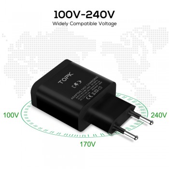 TOPK 18W Quick Charge 3.0 Fast USB Charger For iPhone Samsung Xiaomi huawei Travel Wall EU Plug Mobile Phone Charger adapter