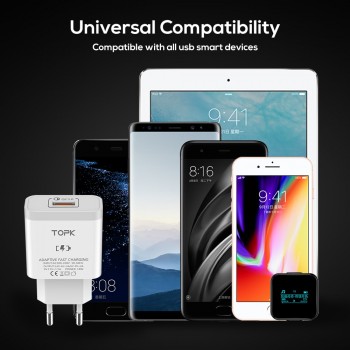 TOPK 18W Quick Charge 3.0 Fast USB Charger For iPhone Samsung Xiaomi huawei Travel Wall EU Plug Mobile Phone Charger adapter