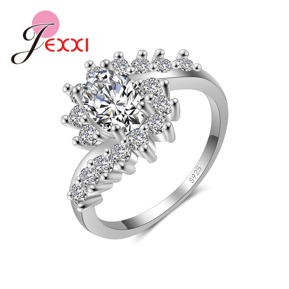 Jemmin Fashion Ripple 925 Sterling Silver Europe  America New Drop Shape Crystal Zircon Ring Jewelry Small Crystal