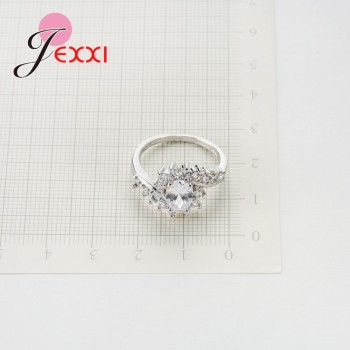 Jemmin Fashion Ripple 925 Sterling Silver Europe  America New Drop Shape Crystal Zircon Ring Jewelry Small Crystal