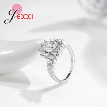 Jemmin Fashion Ripple 925 Sterling Silver Europe  America New Drop Shape Crystal Zircon Ring Jewelry Small Crystal