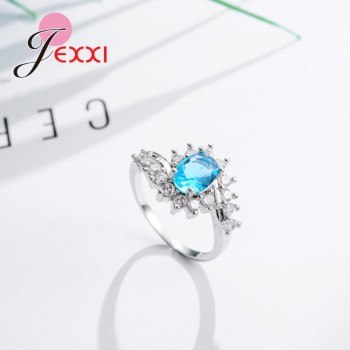 Jemmin Fashion Ripple 925 Sterling Silver Europe  America New Drop Shape Crystal Zircon Ring Jewelry Small Crystal