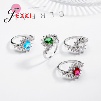Jemmin Fashion Ripple 925 Sterling Silver Europe  America New Drop Shape Crystal Zircon Ring Jewelry Small Crystal