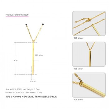 e-Manco Line Needle 925 Sterling Silver Long Pendant Necklace Simple and Romantic Style Fine Jewelry Valentines Gift for Women