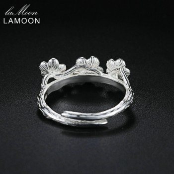 LAMOON Wiredrawing 2 Colors Plum Flower S925 Adjustable Rings 925 Sterling Silver Fine Jewelry for Women Anti Allergy LMRY009