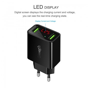 Elough Dual USB Mobile Phone Charger EU US Plug 2.1A Smart Travel Wall LED Turbo Charger For Samsung iPhone Tablet Fast Charging