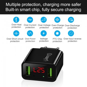 Elough Dual USB Mobile Phone Charger EU US Plug 2.1A Smart Travel Wall LED Turbo Charger For Samsung iPhone Tablet Fast Charging