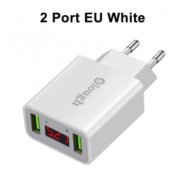 Elough Dual USB Mobile Phone Charger EU US Plug 2.1A Smart Travel Wall LED Turbo Charger For Samsung iPhone Tablet Fast Charging