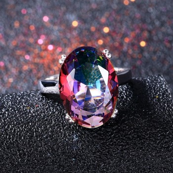 Fashion Womens Jewelry S925 Silver Ring Mystic Fire Rainbow Topaz Rings Promotion Elegant Wedding Jewelry anillos Party Gift
