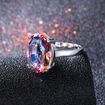 Fashion Womens Jewelry S925 Silver Ring Mystic Fire Rainbow Topaz Rings Promotion Elegant Wedding Jewelry anillos Party Gift