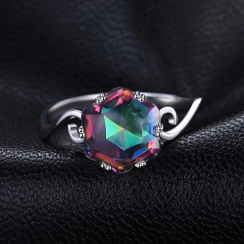 JewelryPalace 3.2ct Genuine Rainbow Fire Mystic Topaz Ring Solid 925 Sterling Silver Jewelry Ring Sets Gifts Women New Sale