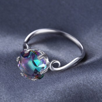 JewelryPalace 3.2ct Genuine Rainbow Fire Mystic Topaz Ring Solid 925 Sterling Silver Jewelry Ring Sets Gifts Women New Sale