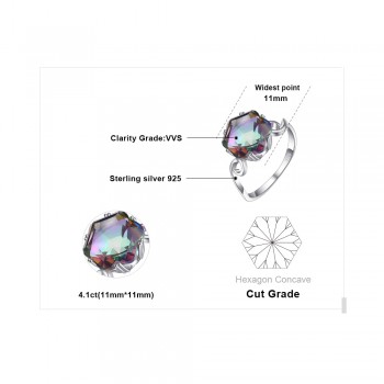 JewelryPalace 3.2ct Genuine Rainbow Fire Mystic Topaz Ring Solid 925 Sterling Silver Jewelry Ring Sets Gifts Women New Sale