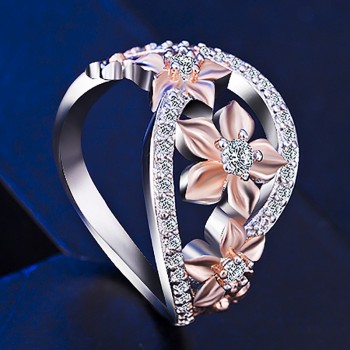 Romantic Champagne Enamel Flower Ring Female Beautiful Micro Pave Zircon Ladies Finger Ring Unique Women Engagement Ring Jewelry