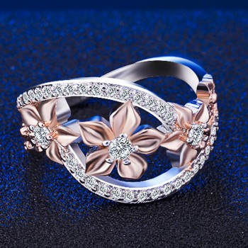 Romantic Champagne Enamel Flower Ring Female Beautiful Micro Pave Zircon Ladies Finger Ring Unique Women Engagement Ring Jewelry