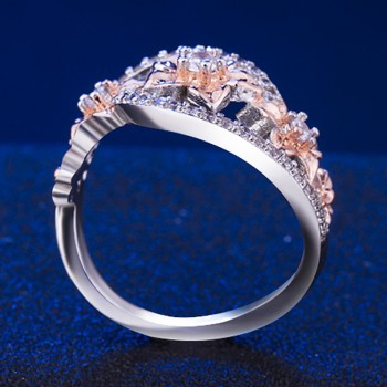 Romantic Champagne Enamel Flower Ring Female Beautiful Micro Pave Zircon Ladies Finger Ring Unique Women Engagement Ring Jewelry