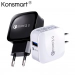Quick Charge 3.0 15W Travel Wall Fast Charger For Xiaomi Redmi Note 5 6 pro For iphone X XS Samsung Huawei Mobile Phone KONSMART
