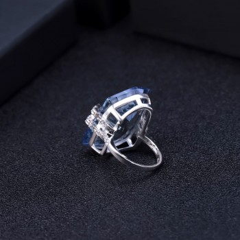 GEMS BALLET 21.20Ct Natura Iolite Blue Mystic Quartz Gemstone Cocktail Rings 925 Sterling Silver Fine Jewelry for Women