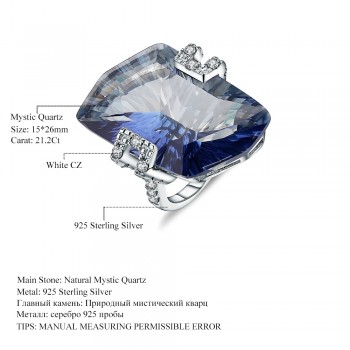GEMS BALLET 21.20Ct Natura Iolite Blue Mystic Quartz Gemstone Cocktail Rings 925 Sterling Silver Fine Jewelry for Women