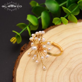GLSEEVO Original Handmade Natural Fresh Water Pearl Snowflake Ring For Women Birthday Party Gift Ring Fine Jewelry GR0231