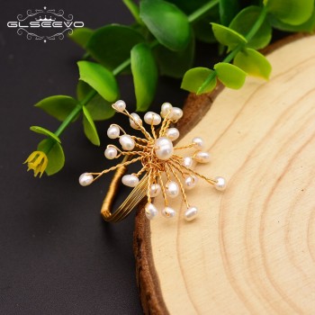 GLSEEVO Original Handmade Natural Fresh Water Pearl Snowflake Ring For Women Birthday Party Gift Ring Fine Jewelry GR0231