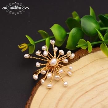 GLSEEVO Original Handmade Natural Fresh Water Pearl Snowflake Ring For Women Birthday Party Gift Ring Fine Jewelry GR0231