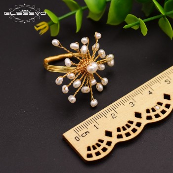 GLSEEVO Original Handmade Natural Fresh Water Pearl Snowflake Ring For Women Birthday Party Gift Ring Fine Jewelry GR0231